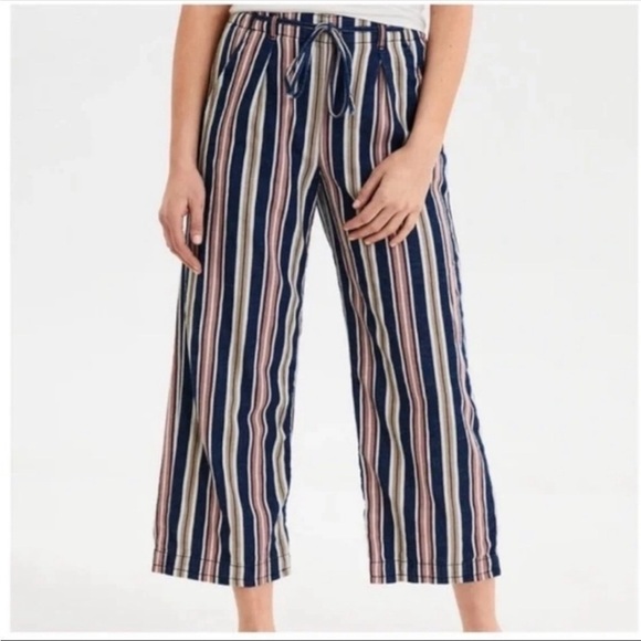 American Eagle Wide Leg Pants Womens 8 Short High Rise Palazzo Boho Y2K Beach - Picture 1 of 10